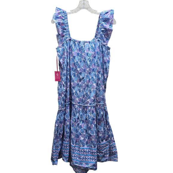 Simply Southern NWT Pineapple Print Ruffle Sleeves Tiered Dress Size Large - Picture 2 of 7
